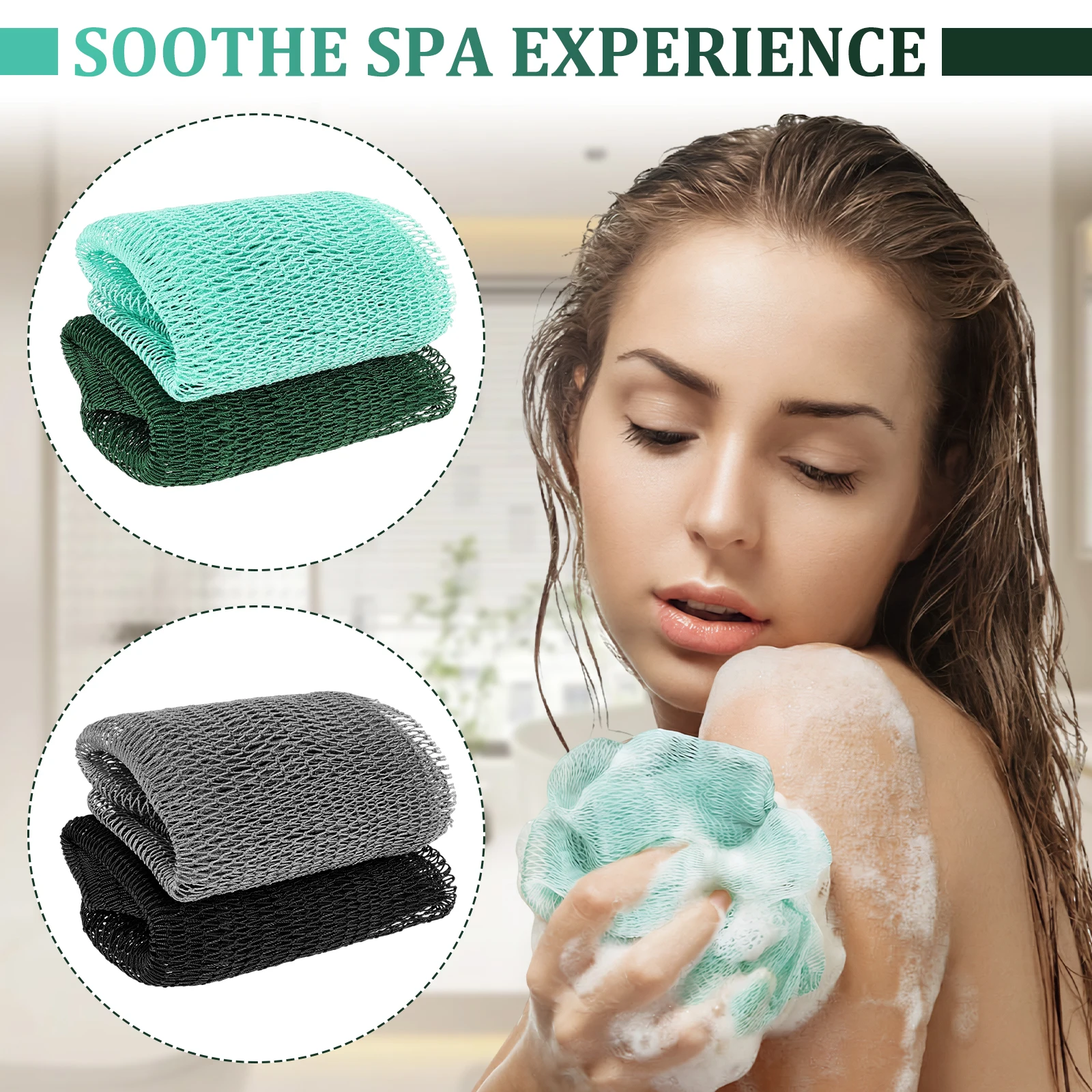 2Pcs African Net Bath Sponge Long Net Shower Body Scrub Back Scrubber for Men Women Smooth Skin Back Body Shower Scrubber