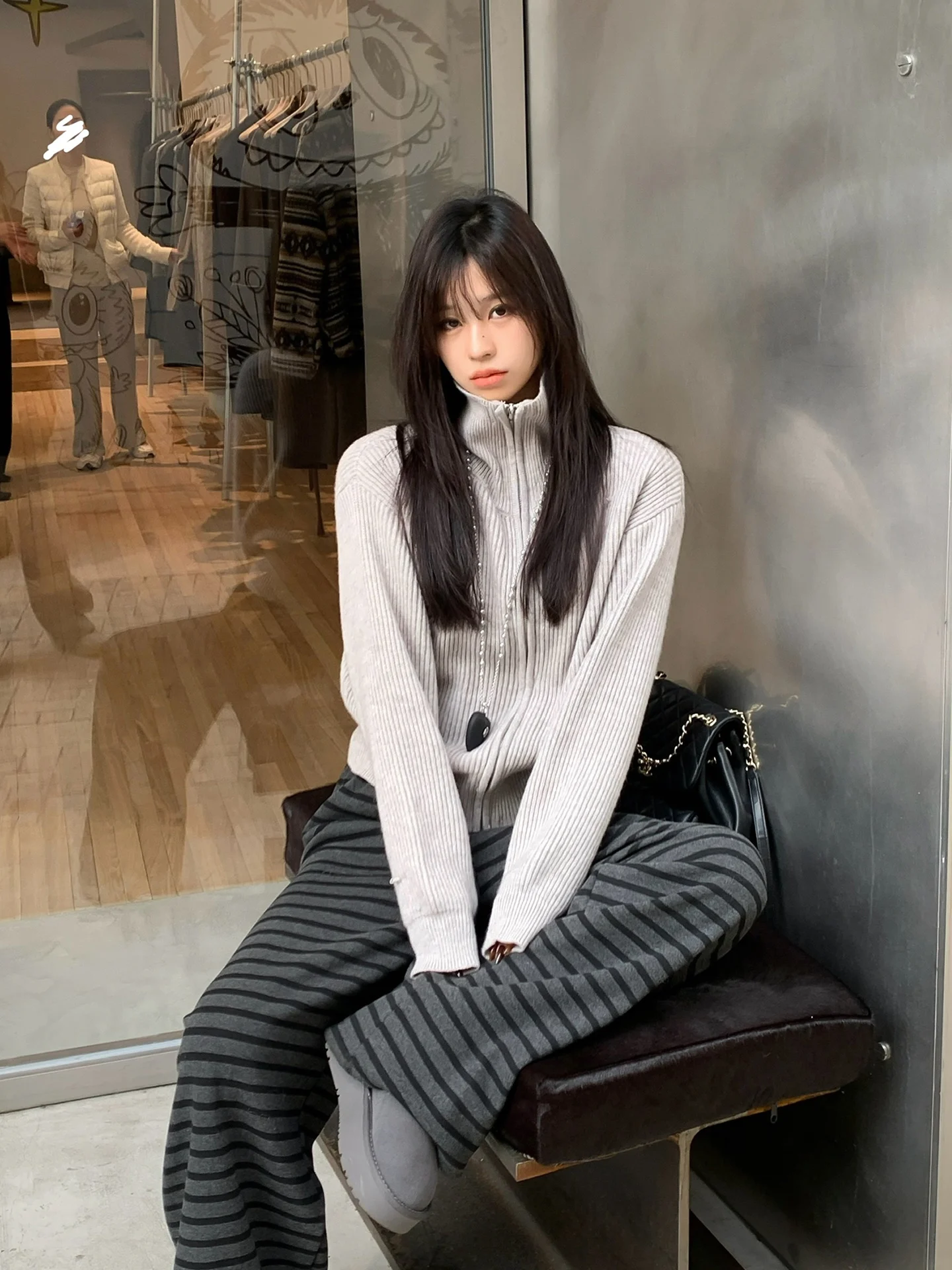 

Adan Zipper High Collar Sweater Winter Korean Loose Versatile Lazy Casual ort Women's Inner Knitted irt Top Fem