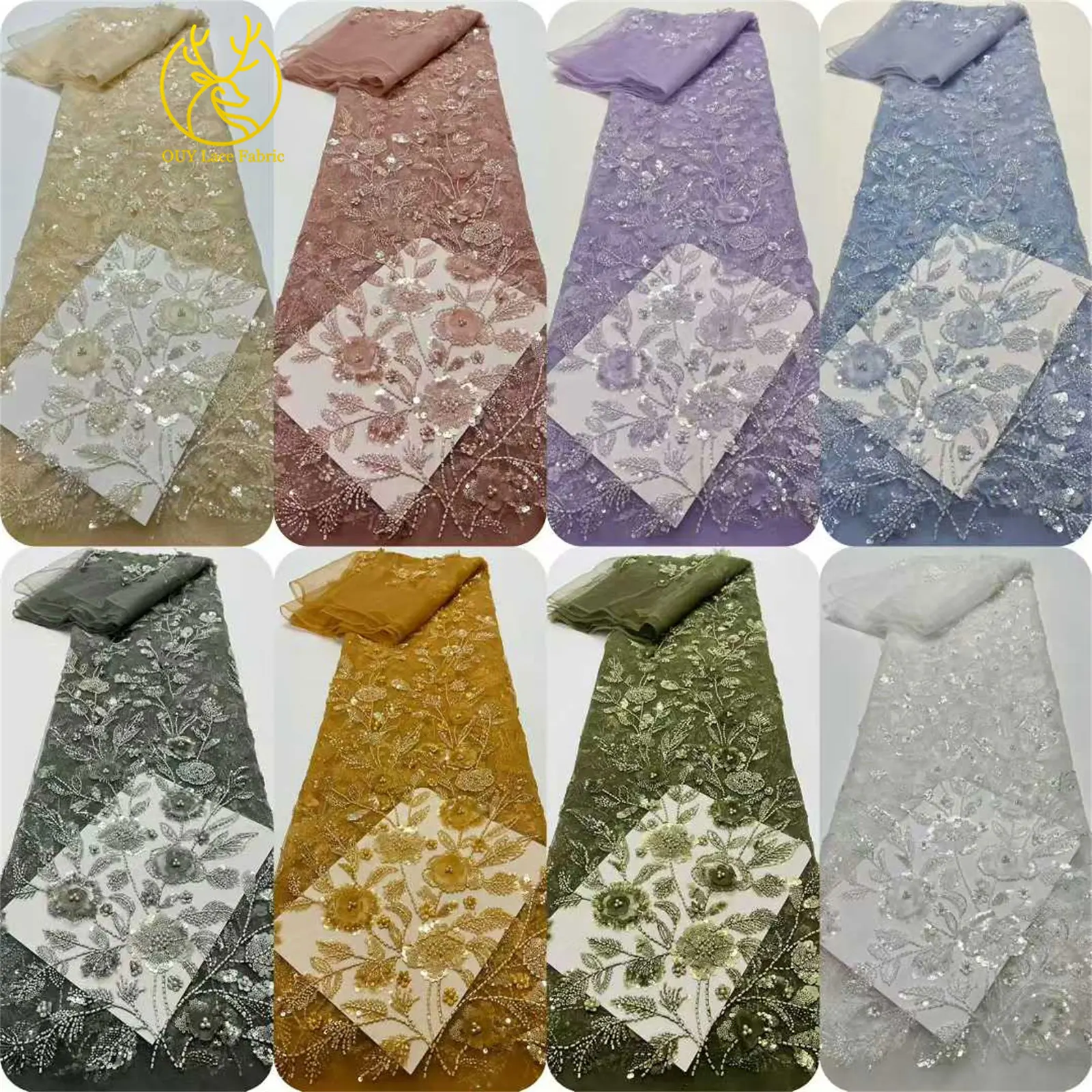 Afrikanischer 3D-Blumen-Handperlen-Spitzenstoff 2026 Hochwertiger Französischer Stil Nigerianischer Pailletten-Spitzenstoff Ideal für Partykleider – Detail 3