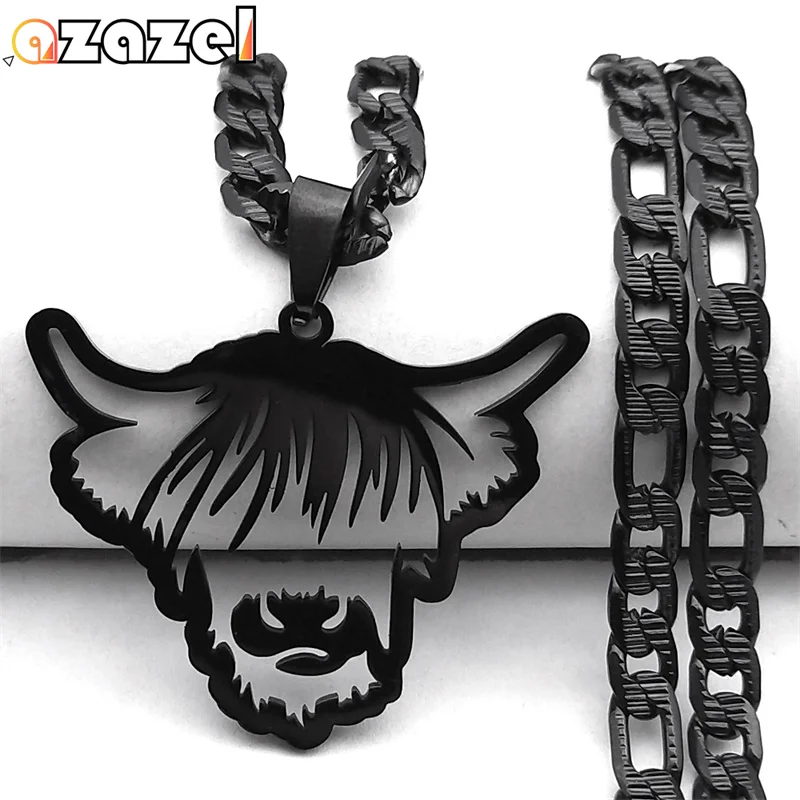 Collana con ciondolo testa di bestiame animale mucca in acciaio inossidabile per uomo donna colore nero toro polpaccio collane a catena regalo di gioielli NZZZ511