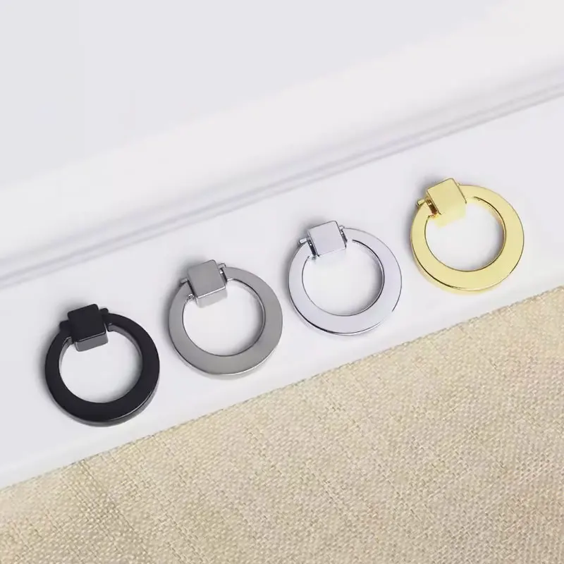 

Circular Ring Cabinet Handles Gold / Silver Drawer Pulls Black Cupboard Door Knobs Wardrobe Handles Simple Furniture Hardware