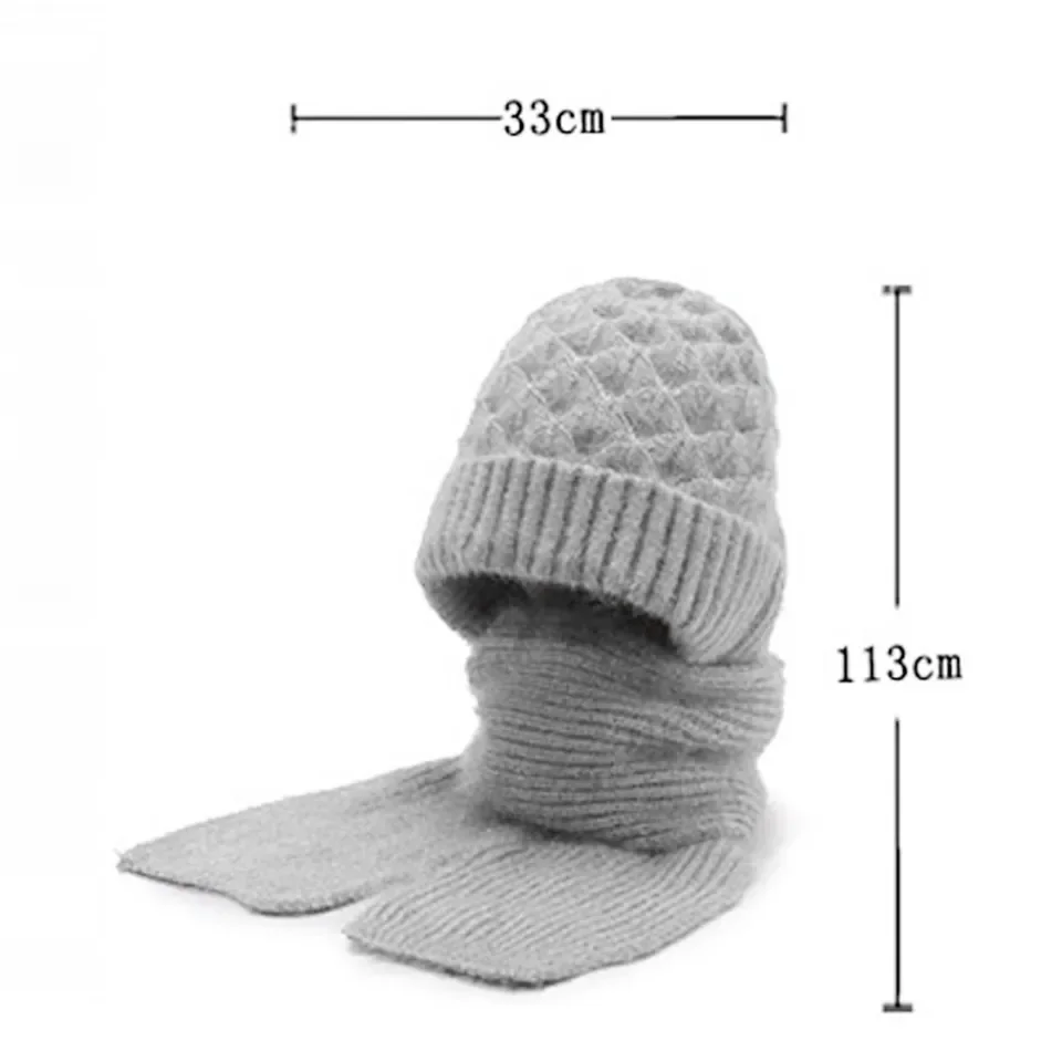 Set topi beanie rajutan wol wanita, hangat, tahan angin, penutup telinga, syal untuk bersepeda, topi salju, topi tebal, dan syal