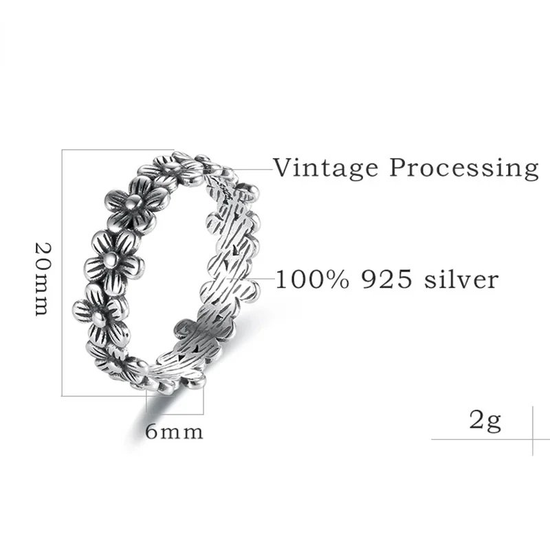 Pure 925 Silver Retro Small Daisies Rings for Women Flower Vintage Processing Minimalism Fine Jewelry Accessories