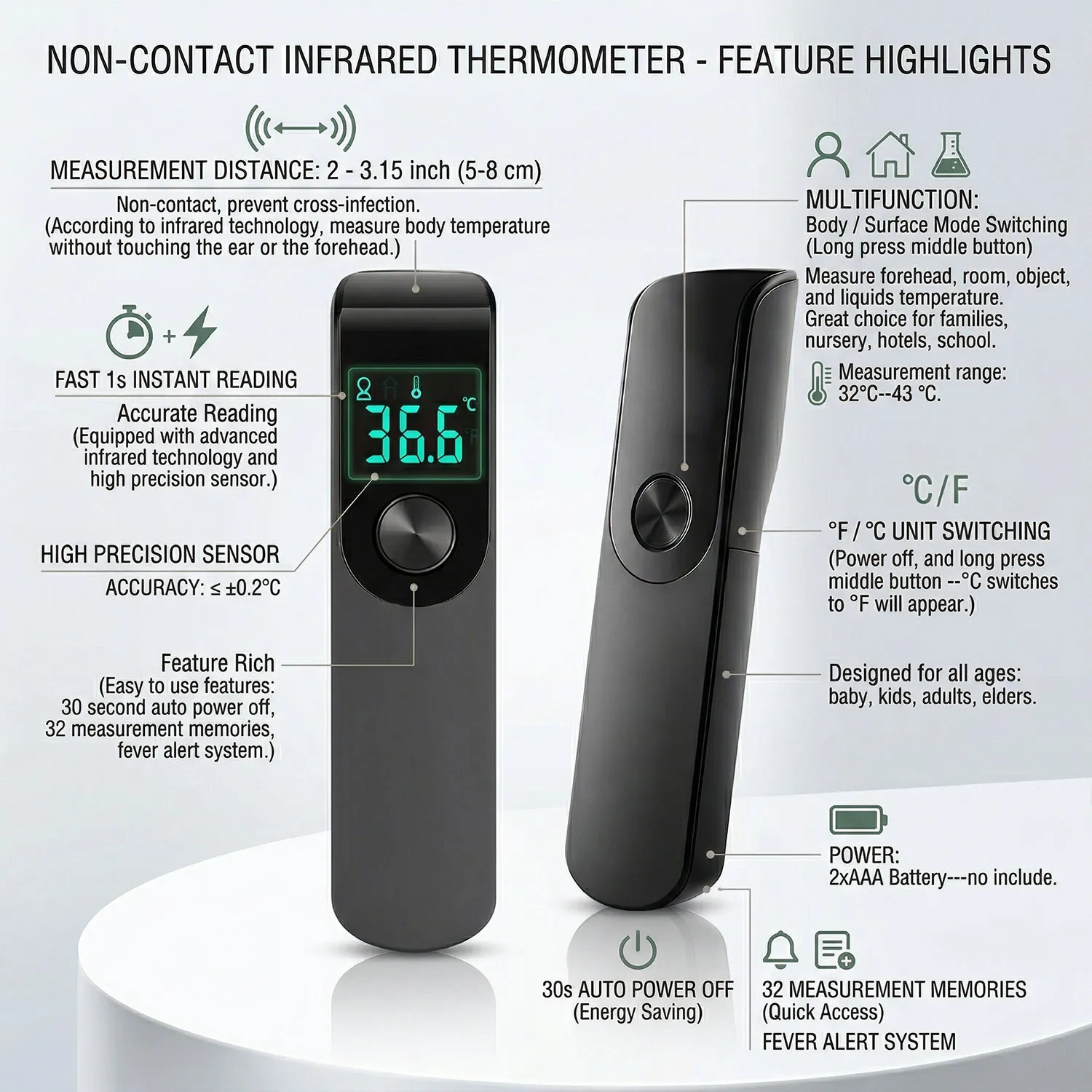 Infrared Fever Thermometer Medical Household Digital LCD Infant Adult Non-contact Laser Body Temperature Ear Thermometer