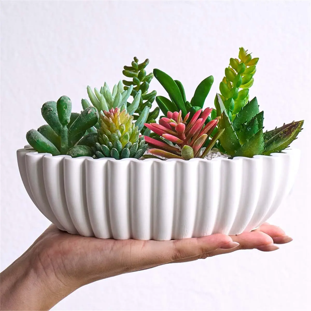 S/M/L Oval Striped Storage Bowl Silicone Mold Versatile Flower Pot Storage Box Ornament Resin Concrete Mold