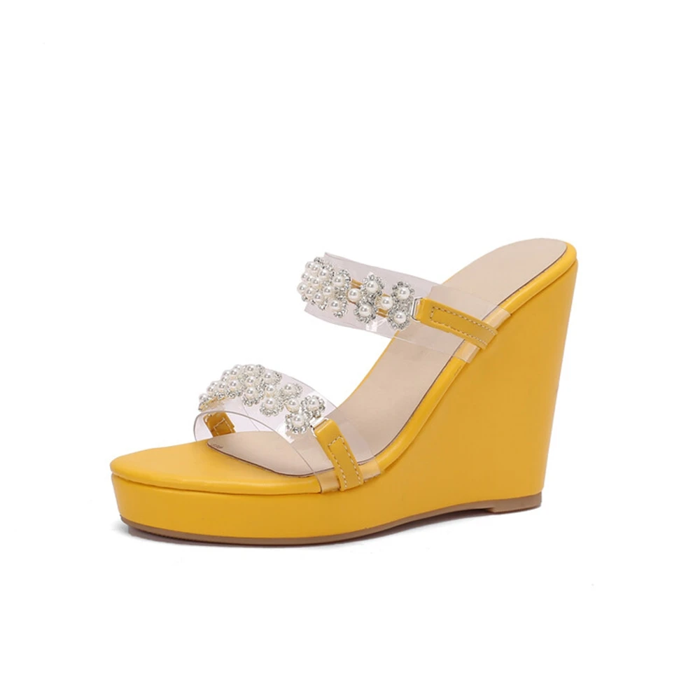 

Women Summer Fashion Thick Bottom Open Toe Slope Heels Waterproof Platform Dress Party Bridal Shoes Sexy Dress Size 50 338-31