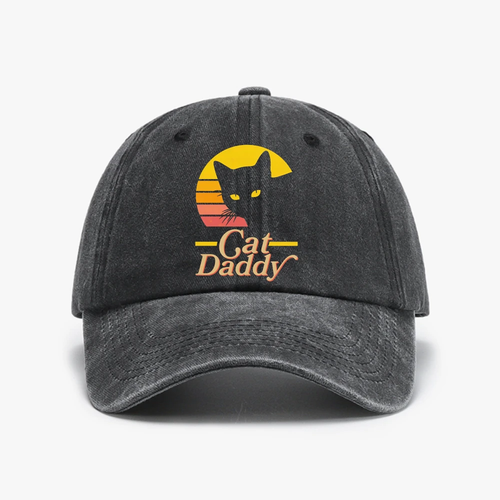 Retro cartoon Cat Daddy printed baseball cap adjustable Unisex outdoor activities fishing Breathable Distressed hats