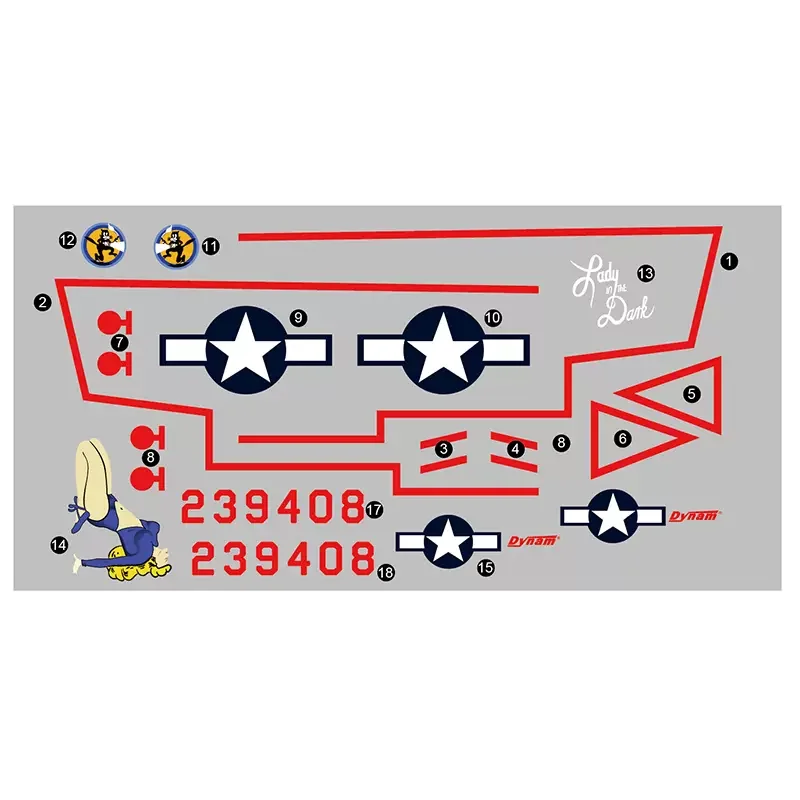 P-61 Black Widow Wingspan 1500mm Model Aircraft accessori speciali piccole parti assemblaggio adesivi ala e corpo vite Pack