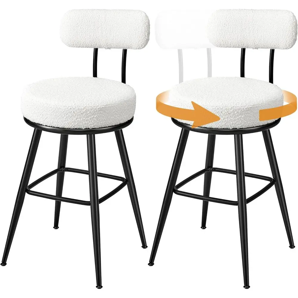 

360° Swivel Bar Stools Set o 2, Counter Height Bar Stools with Back, Boucle abric, Contemporary ern, 25.4 Inch Tall, Kitchen and