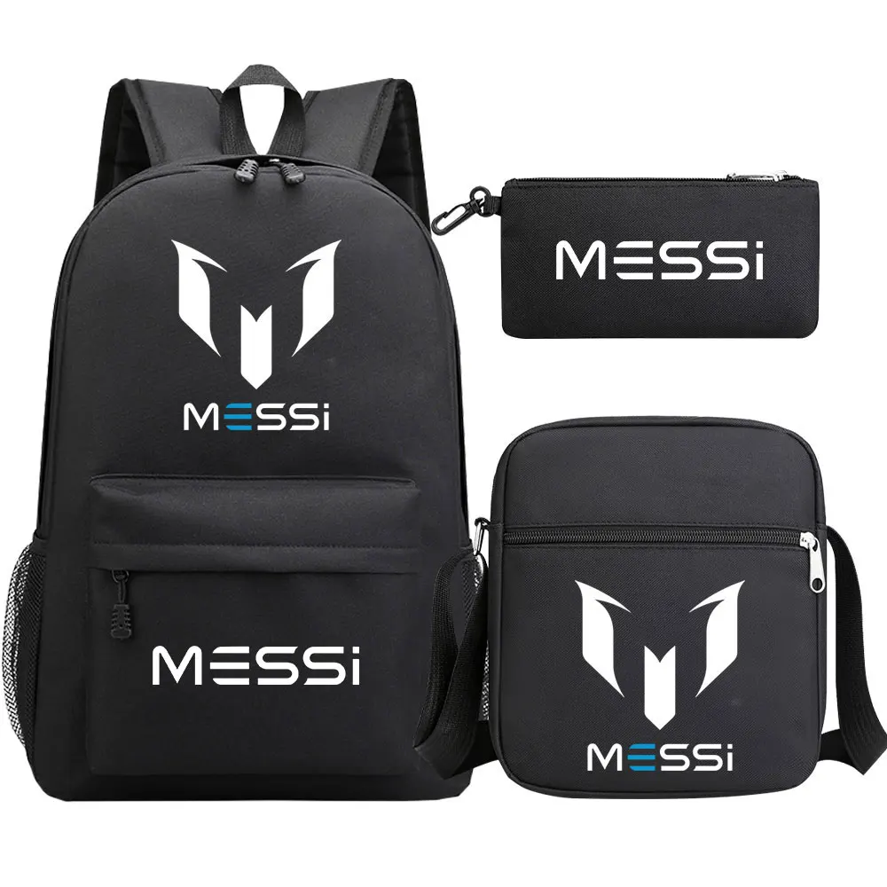 3pcs Football Messi Backpack Children\'s School Backpack Women Men Travel Laptop Teens Mochilas Students Totes Sac