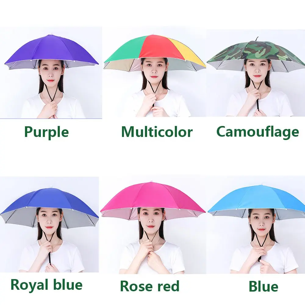 1PC Umbrella Hat Windproof Fishing Head Wearing Sunshade Rain Gear Outdoor Folding Portable Umbrella Camping Beach Head Hats