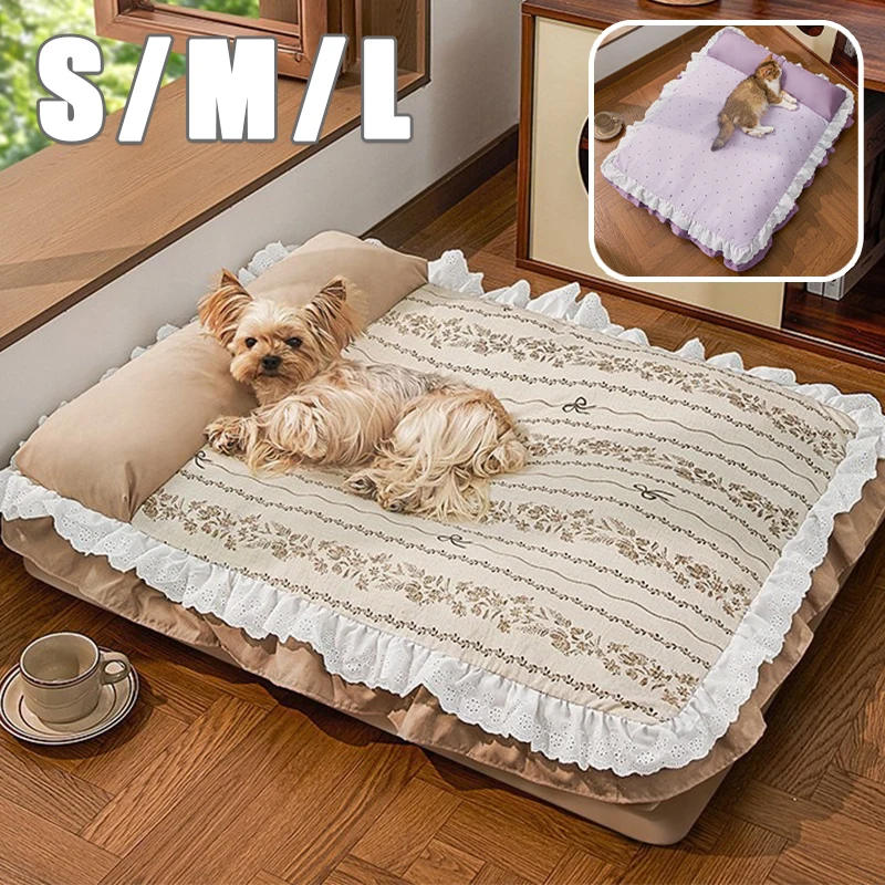 

Princess-style Soft Pet Bed Dogs Cats Removable Washable Puppy Sofa with Lace Design Comfortable Nest for Indoor Pet Sleeping