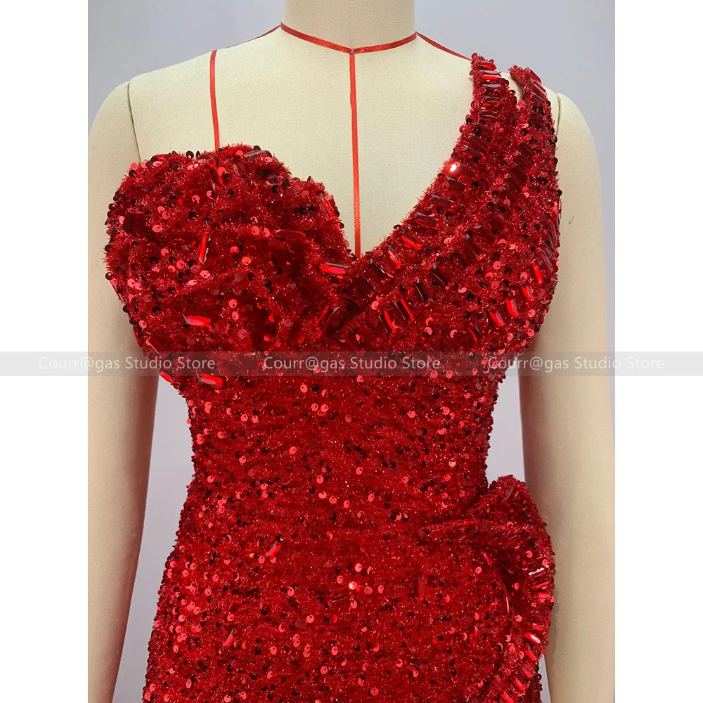 Europe and the United States wind red breasted sequins open fork evening dress female temperament dinner toast long skirt