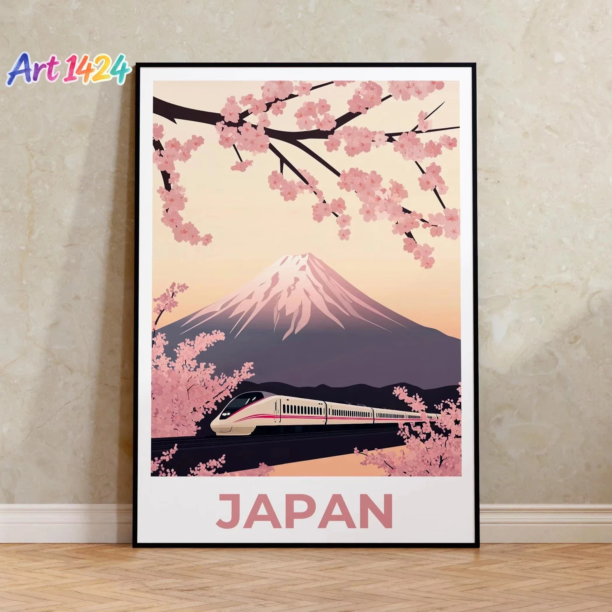 Vintage Japanese Landscape Canvas Print - Asian Art Railway Wall Art Poster for Living Room, Bedroom, Bathroom Decoration