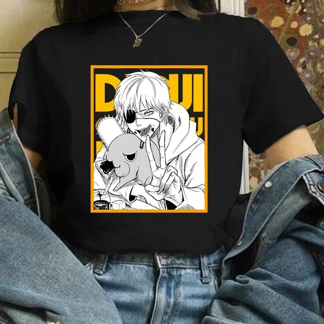 Manga Pochita Makima shirt for Women Japanese Anime Chainsaw Man T-shirt Unisex Funny Cartoon Graphic Tee Short Sleeve Summer