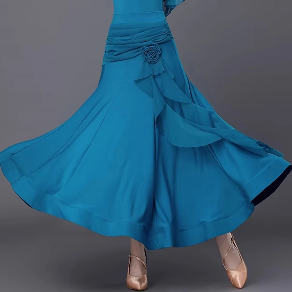 Walzer Tanz Fuchsia Hochwertiger Rock Neues Produkt Fishbone Rock Stereo Floral Ballroom Dance Eleganter Wettbewerb Langer Rock