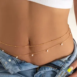 DIEZI Vintage Gold Silver Color Pearl Tassel Beads Belly Snake Chain Waist Belly Chain Fashion Body Chains Women Body Jewelry