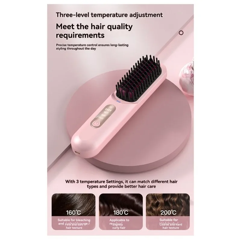 Wireless 2-In-1 Hair Straightener And Curler, Portable USB Charging 3 Temperature Settings