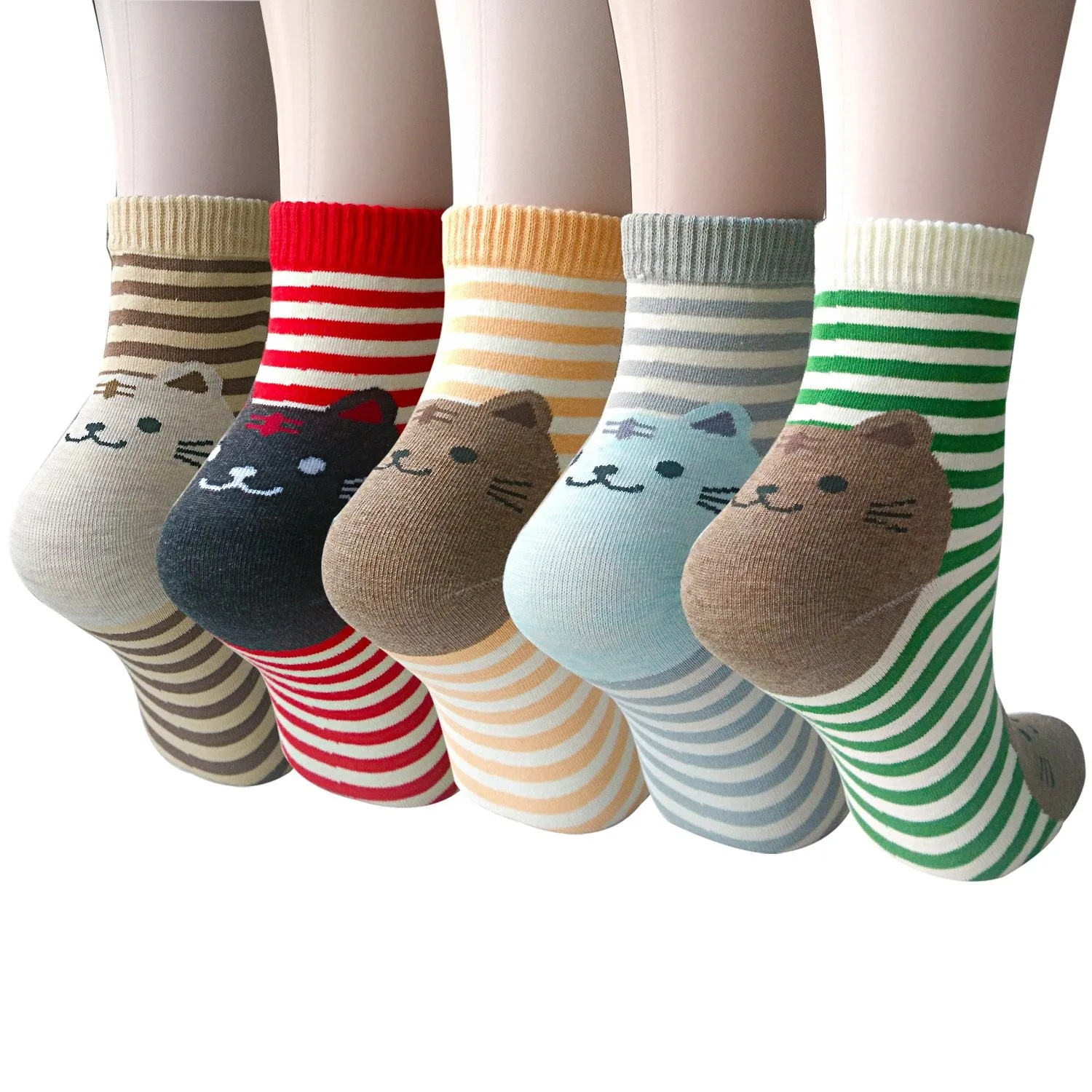 Cartoon Colourful Animal  Head Summer Socks Cute Design Stripe Socks Cotton Women'S Short Socks