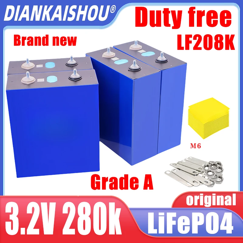 

Новый аккумулятор Lifepo4 3,2 В 280 Ач LF280K 8000 + велосипедный аккумулятор Lifepo4 DIY 12 В 24 В 48 В RV для хранения солнечной энергии, аккумулятор для тележки для гольфа, ЕС/США, беспошлинный
