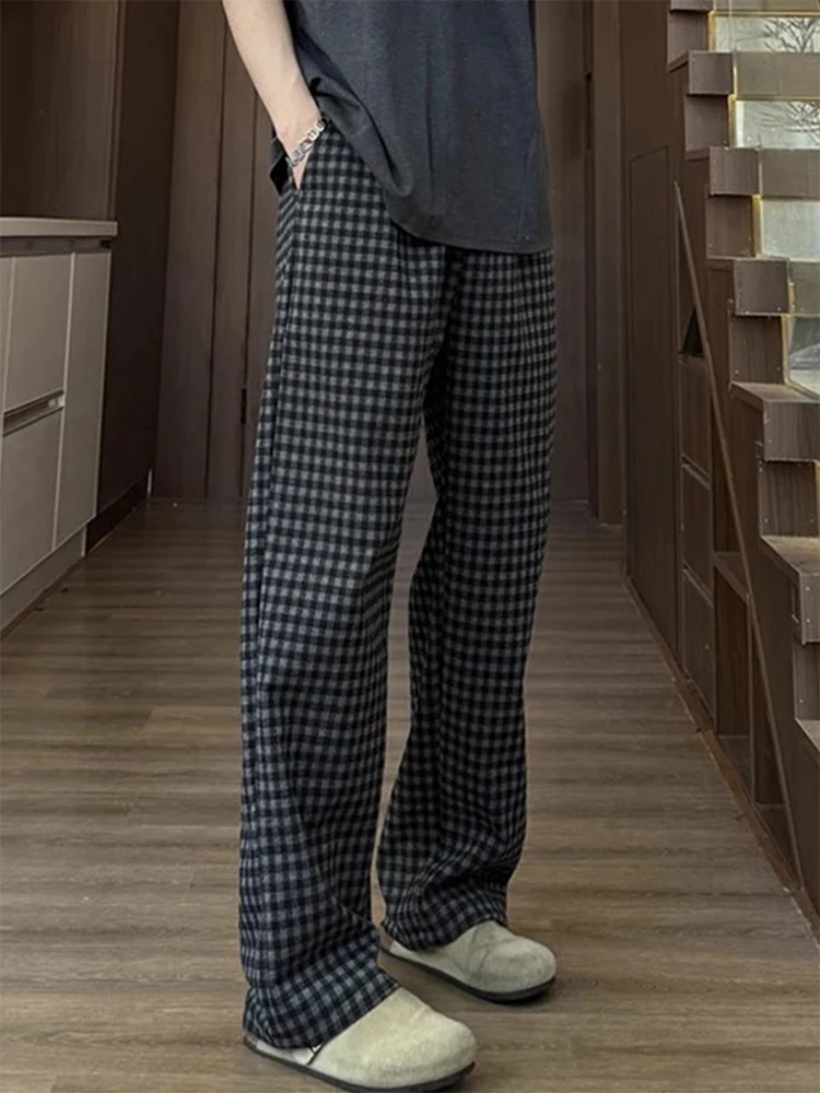 

Bla Plaid Wide Leg Pants Men's Summer American Design Sensation Trousers Tall Extended Straight Casual Pants