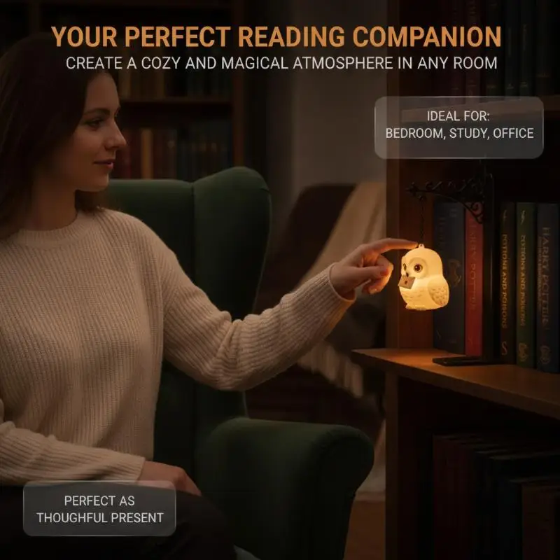Cute Hanging Animal Night Light Magic Owl Bookend Shelf Lamp Metal Book Organizer Vintage Decor Glowing Figurine For Home Offic