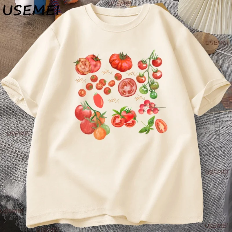 

Футболка с фруктами и помидорами, одежда Cottagecore, веганская футболка, эстетичная одежда, мужские и женские футболки с рисунком, летняя хлопковая футболка в стиле Харадзюку