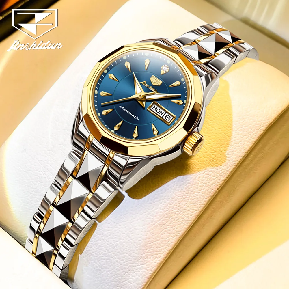 

JSDUN Top Brand Luxury Women's Watches Waterproof Automatic Mechanical Watch Tungsten Steel Sapphire Ladies Clock Week calendar