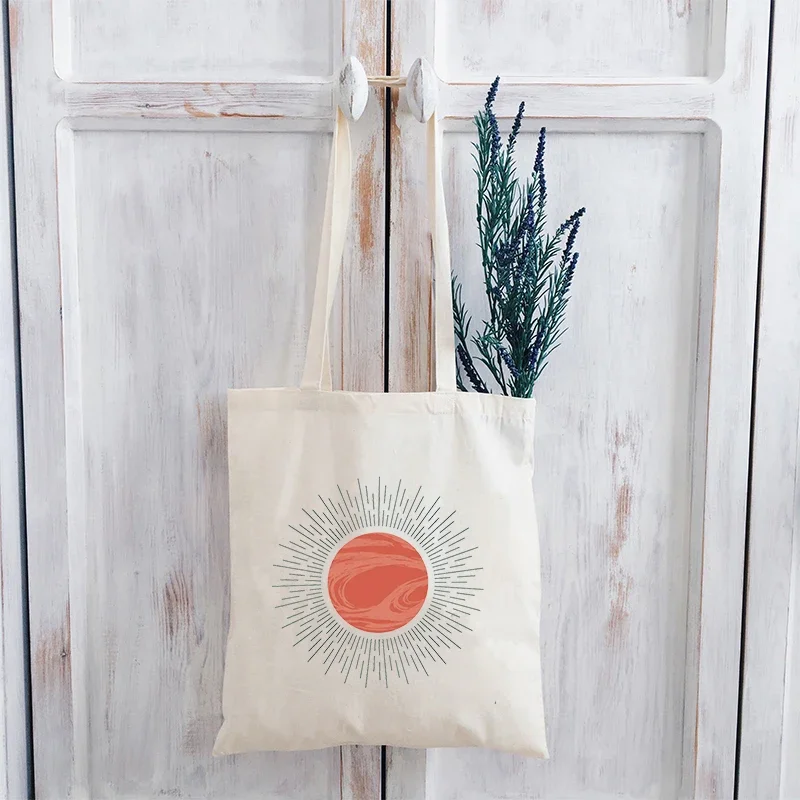 Sunshine Canvas Bag Cartoon Vintage Vacation Travel Shopping Bags Eco Friendly Products Women Bag Reusable Large Tote Bag