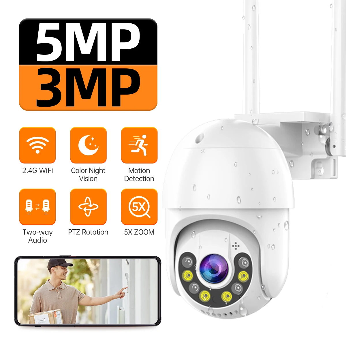 JOOAN 5MP 3MP PTZ Camera Outdoor Auto Tracking Color Night ONVIF Wireless Security Camera WiFi IP Camera Surveillance Camera