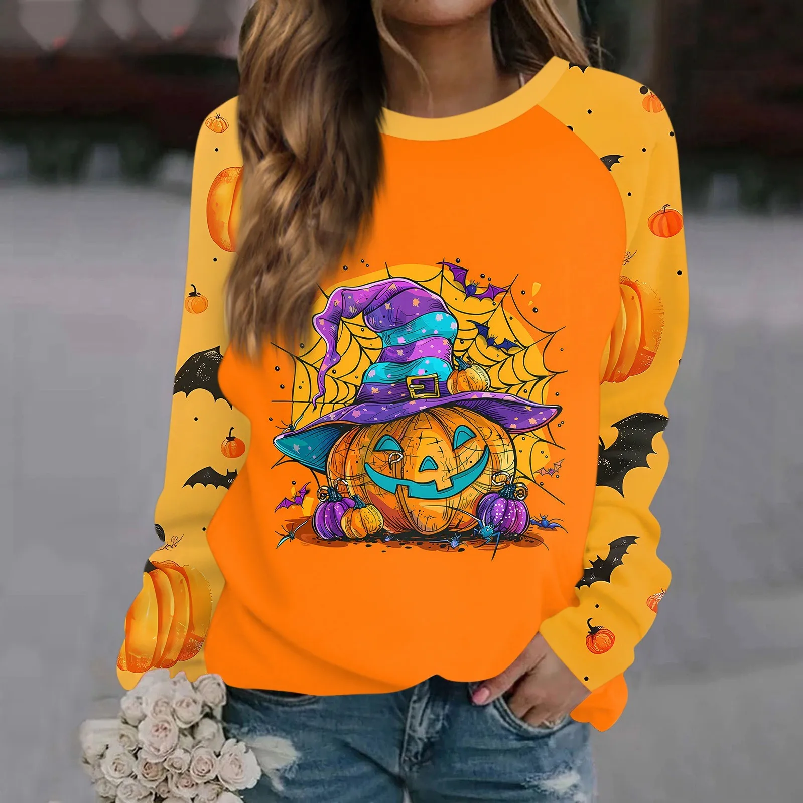 Vintage T-shirts For Women Funny Halloween Pumpkin T Shirts Long Sleeve Tops Loose Trendy Cute Fall Holiday Clothes