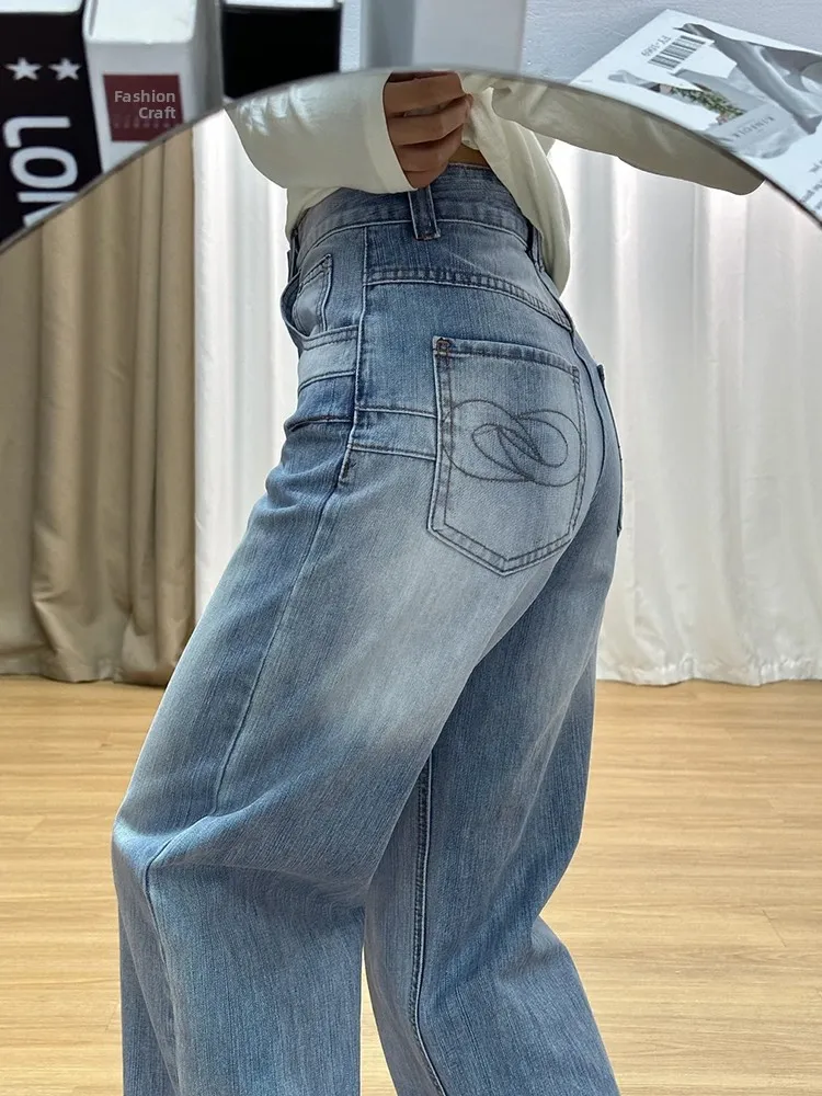 

High Waist Wide Leg Jeans Women Loose Fit Denim Pants Long Trousers Straight Cut Sensation Floor Length Fat MM Small Size
