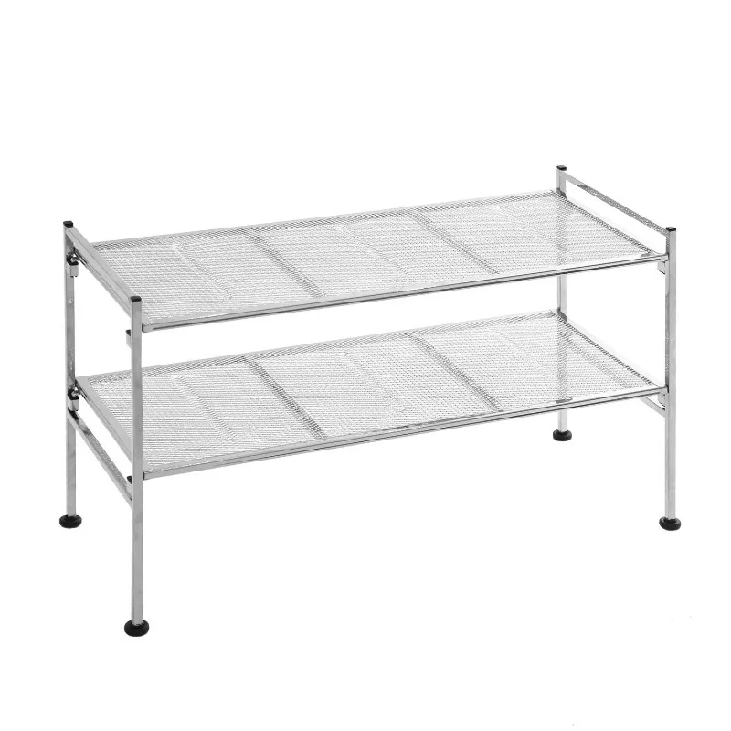 

2-Tier Stackable 9-Pair Metal Mesh Shoe Storage Rack Organizer, Silver Mesh