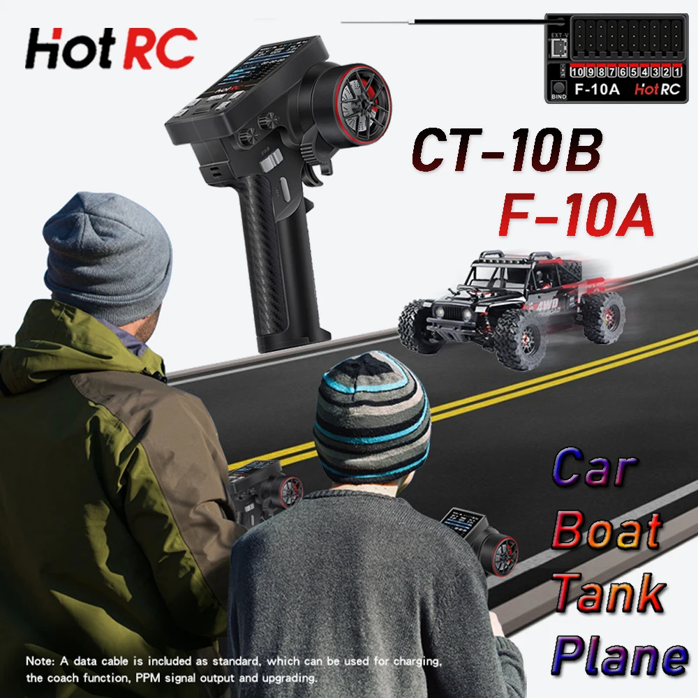 

HOTRC CT-10B 2.4Ghz FHSS 10-Channel Radio RC Transmitter F-10A Receiver DC 4V-9V for Remote Controller Car Boat Aircraft Model