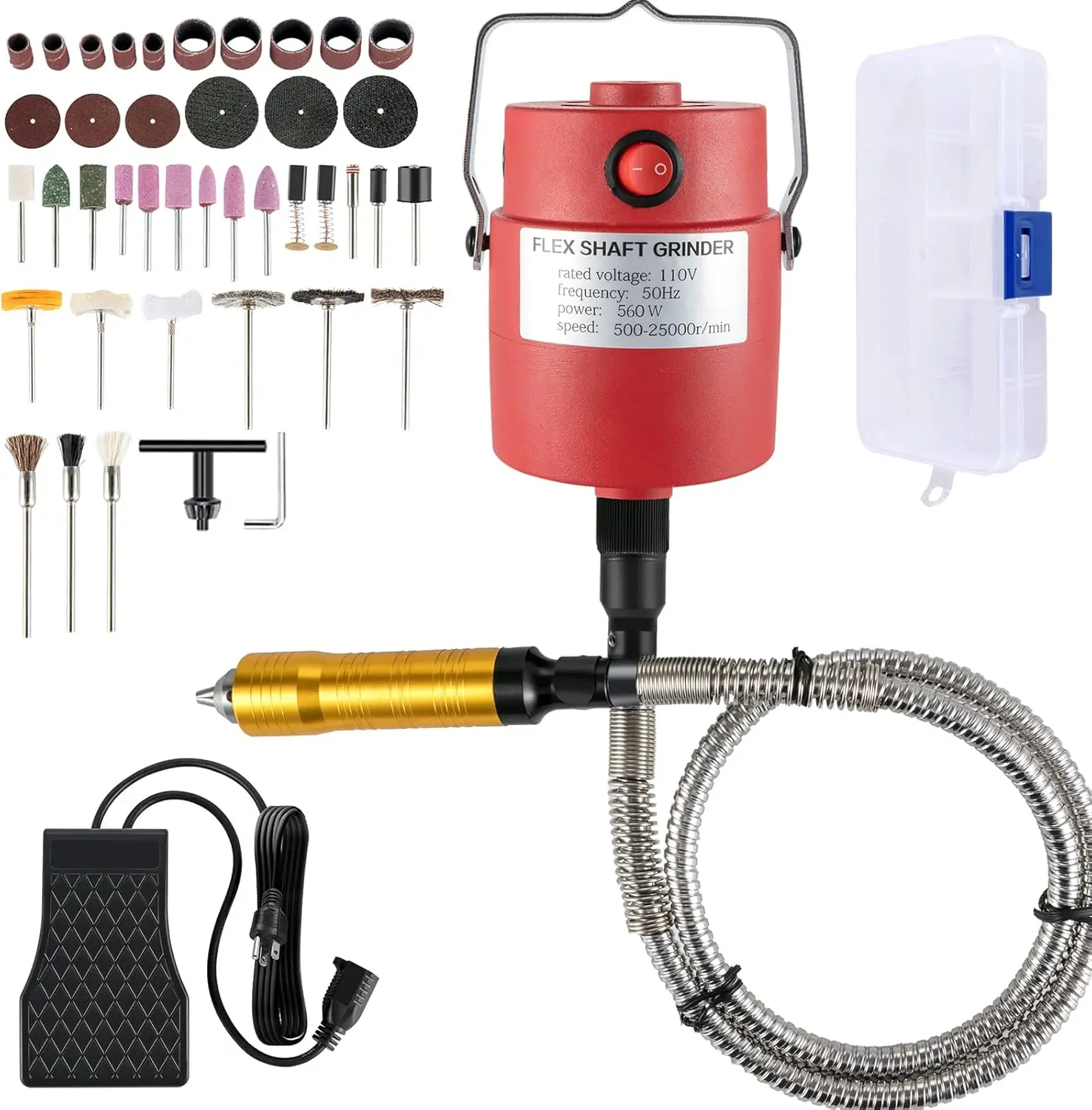 

Flex Shaft Grinder 560W Rotary Tool with 1/4" 3-Jaw Chuck&Stepless Speed Foot Pedal Rotary Carver.