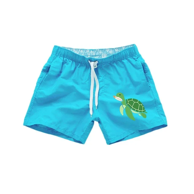Men Summer Beach Shorts Cute Cartoon Sea Turtle Print Quick Dry Swim Trunks Elastic Drawstring Board Shorts Male Asian Size