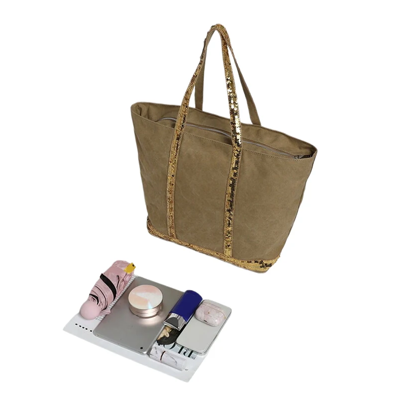 

Vintage Fashion Canvas Sequin Tote Bag Women's Large Capacity Shoulder Bag Versatile Commuting Handbag Gift