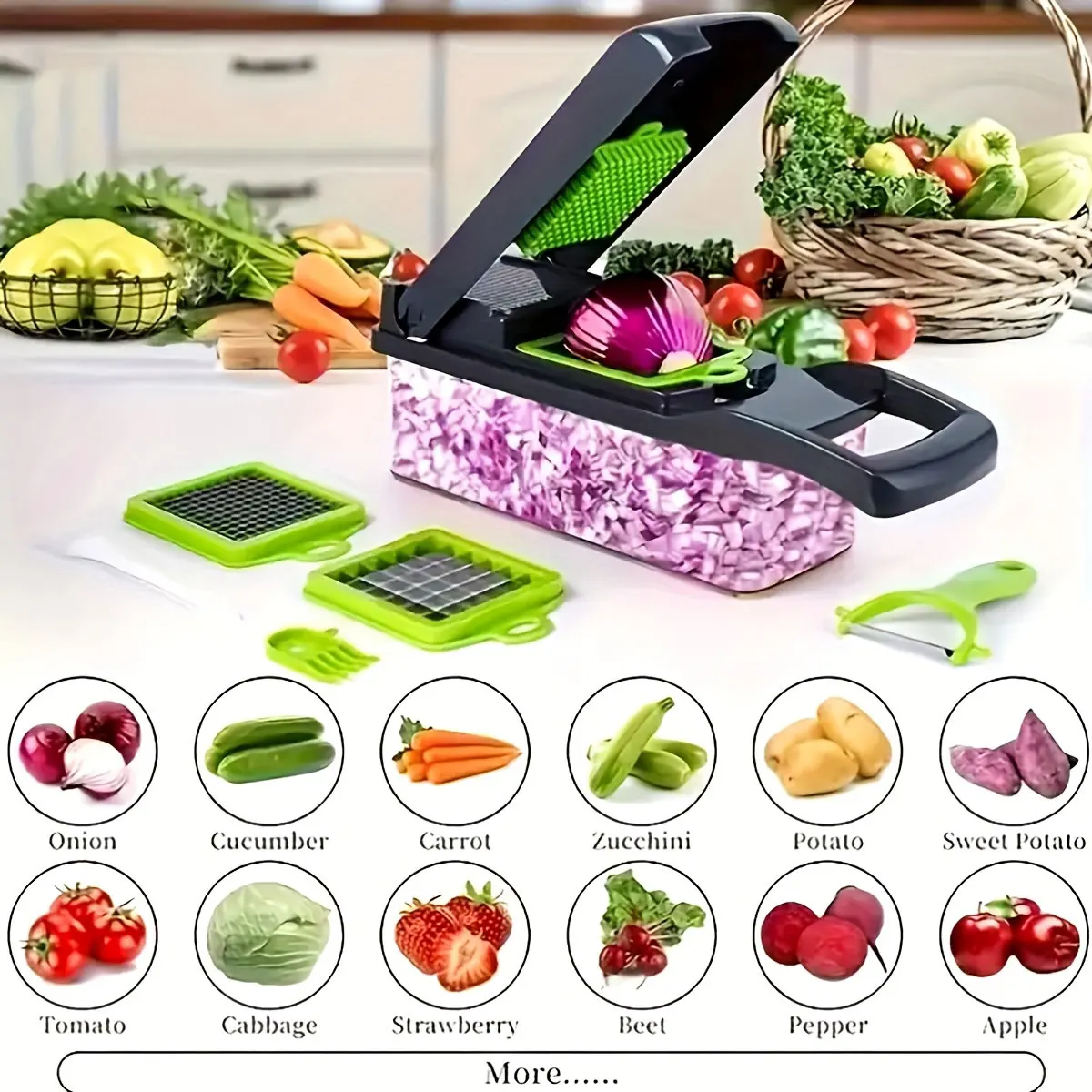 14/16 Pcs/Set Slicer Kitchen Multifunctional Vegetable Cutter Dicer Shredder, A Variety of Blades Can Be Changed