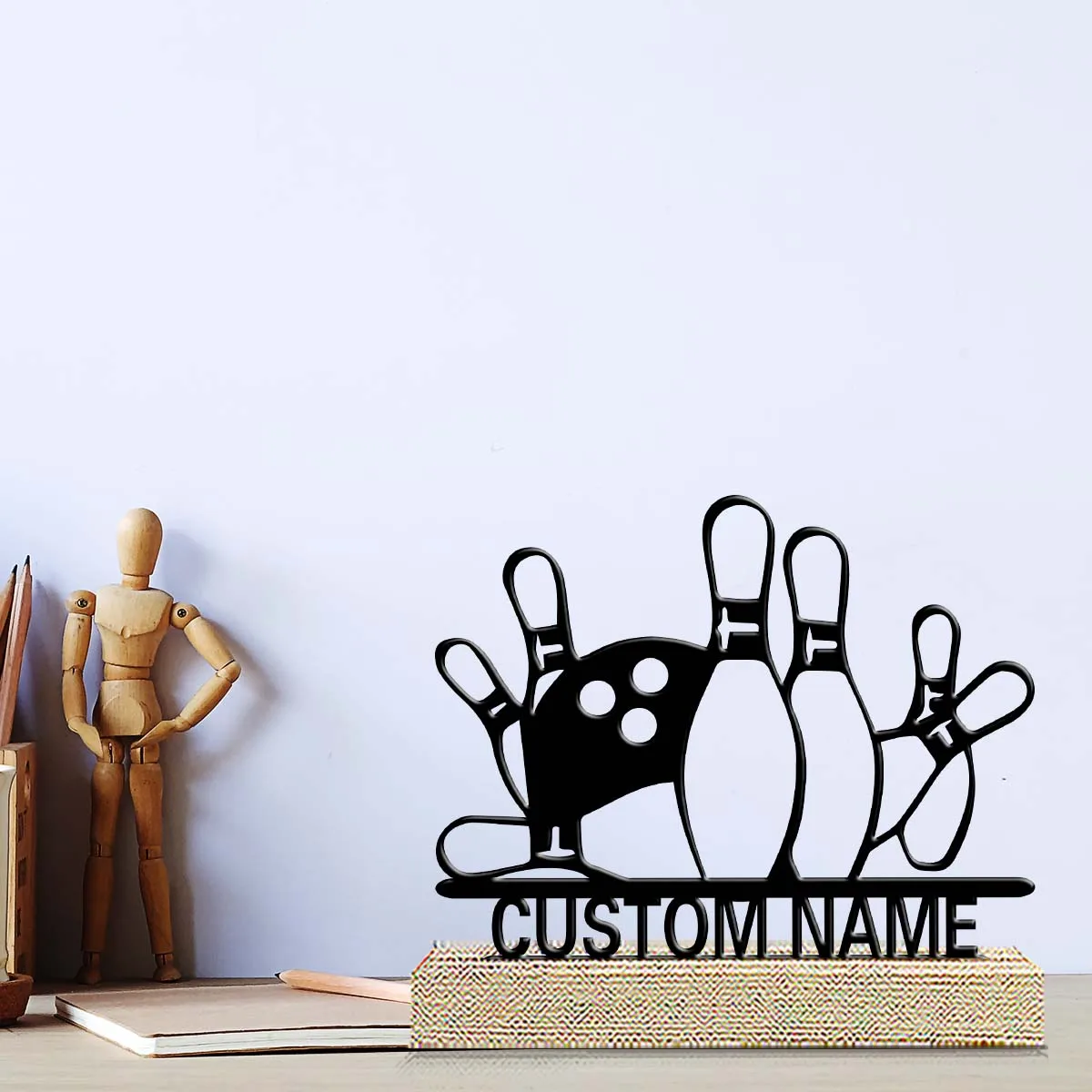 1pc Desktop Metal Ornaments Customizable Content With Wooden Base Festival Ornaments and Decorations