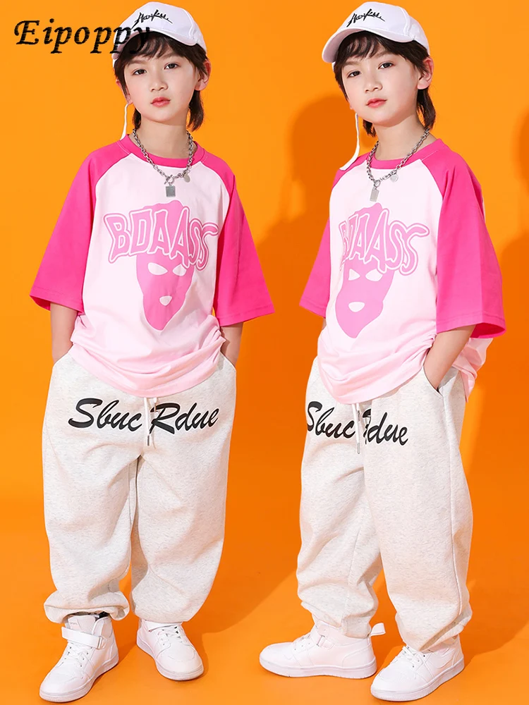 زي أطفال مقلي بأكمام قصيرة ، ملابس هيب هوب عصرية ، ملابس أنيقة للأولاد