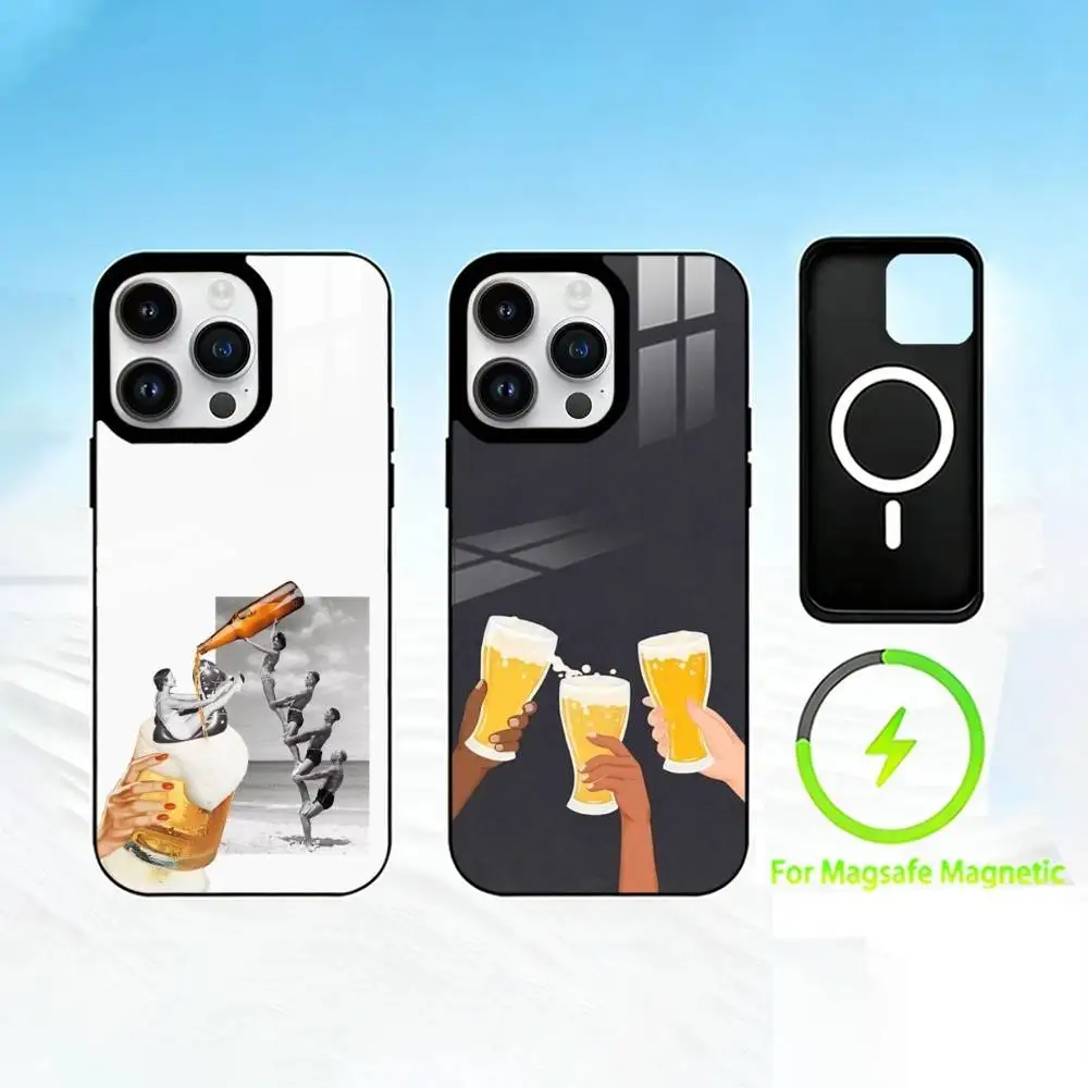 

A-Abstract B-beer P-painting Phone Case For iPhone 17 16 15 14 13 12 Pro Max Plus for Mirror Wireless Magnetic Cover