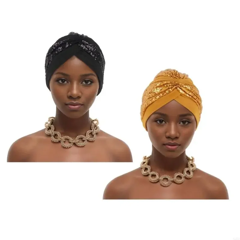 

Ethnic Styles With Forehead Crossing Stitching And Shimmering Sequins Cultural Design Polyester Hat For Daily Wear