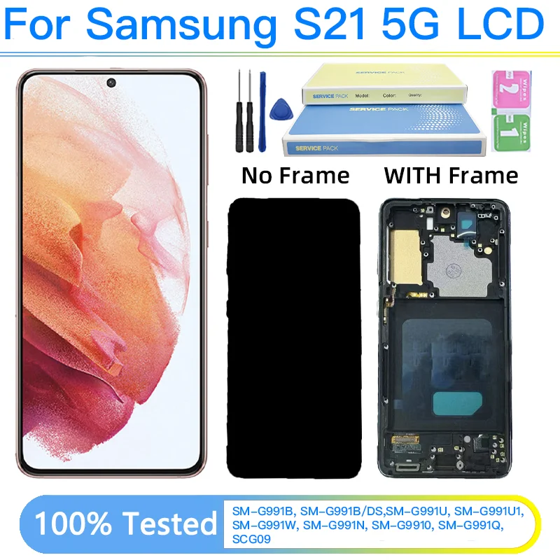 TFT-экран для Samsung S21 5G G991B G991N G991U ЖК-дисплей с цифровым преобразователем сенсорного экрана для Samsungumg S21 ЖК-дисплей с рамкой