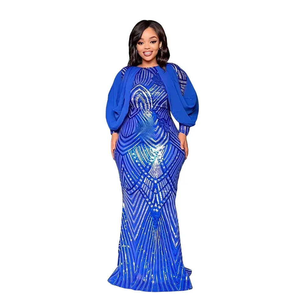 

Plus Size African Party Dresses for Women 2025 Fashion Dashiki Ankara Wedding Evening Gown Elegant Sequin Muslim Maxi Dress