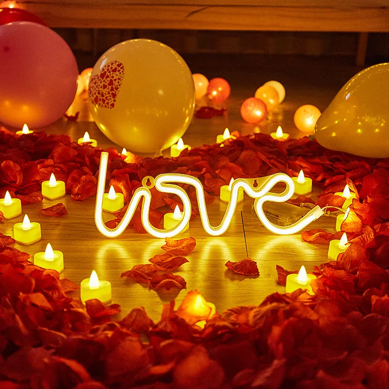 LED Neon Light Wall Sign Love Shape Night Light USB Battery Powered Neon Night Lamp Bedroom Home Decor Valentine's Day Gifts