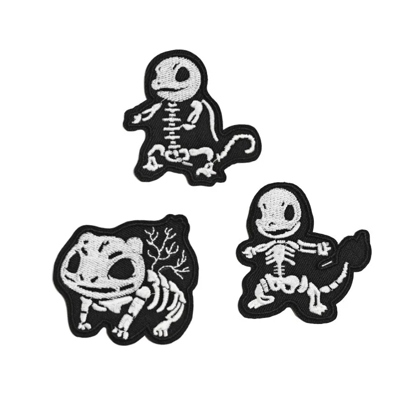 Cartoons Black white Skeleton Pokemon Game Monster Character For Sew Child Clothes iron on Adhesive Embroidery Patch Appliques