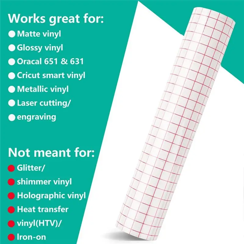 ABKW-Clear Vinyl Transfer Paper Tape Roll-Red Alignment Grid Clear,Transfer Paper For Silhouette Cameo