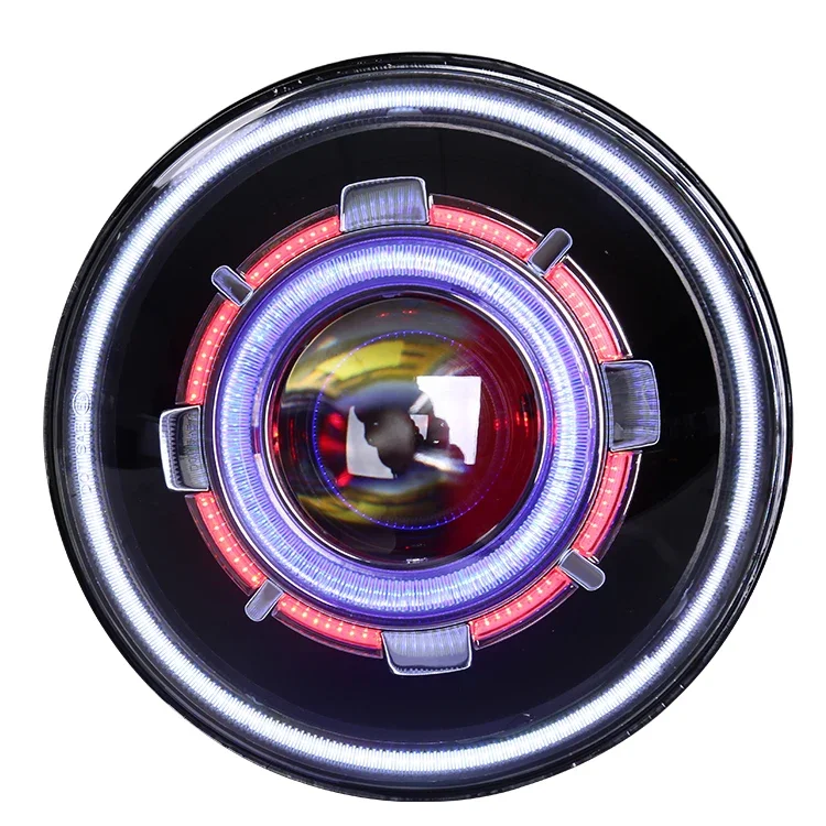 Inch Round Angel Eyes With High Low Beam Demons Eyes Rgb Led Headlight 55W Halo Ring Headlight for Jeep