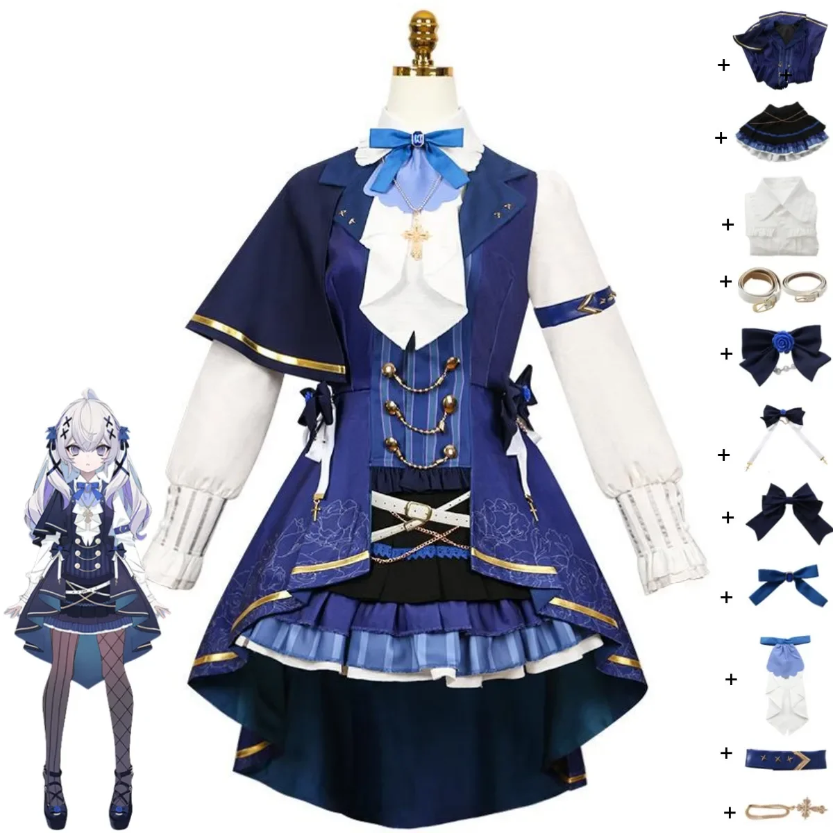 Anime Virtual YouTuber Higashi Yukihasu Cosplay Costume Blanche Fleur Halloween Blue Lolita Dress Wig Woman Cute Christmas Suit