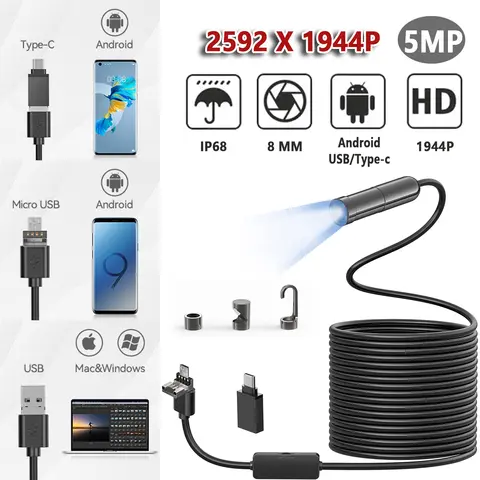 8MM 5MP 1944P Otomatik Odaklama Muayene Kamerası Boru Endoskop Kamera Arabalar Için Android Akıllı Telefon Yüksek Kaliteli Endüstriyel Usb C 4k